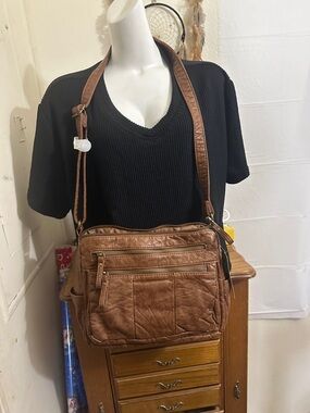 Brown Leather Crossbody Messenger Bag for Men